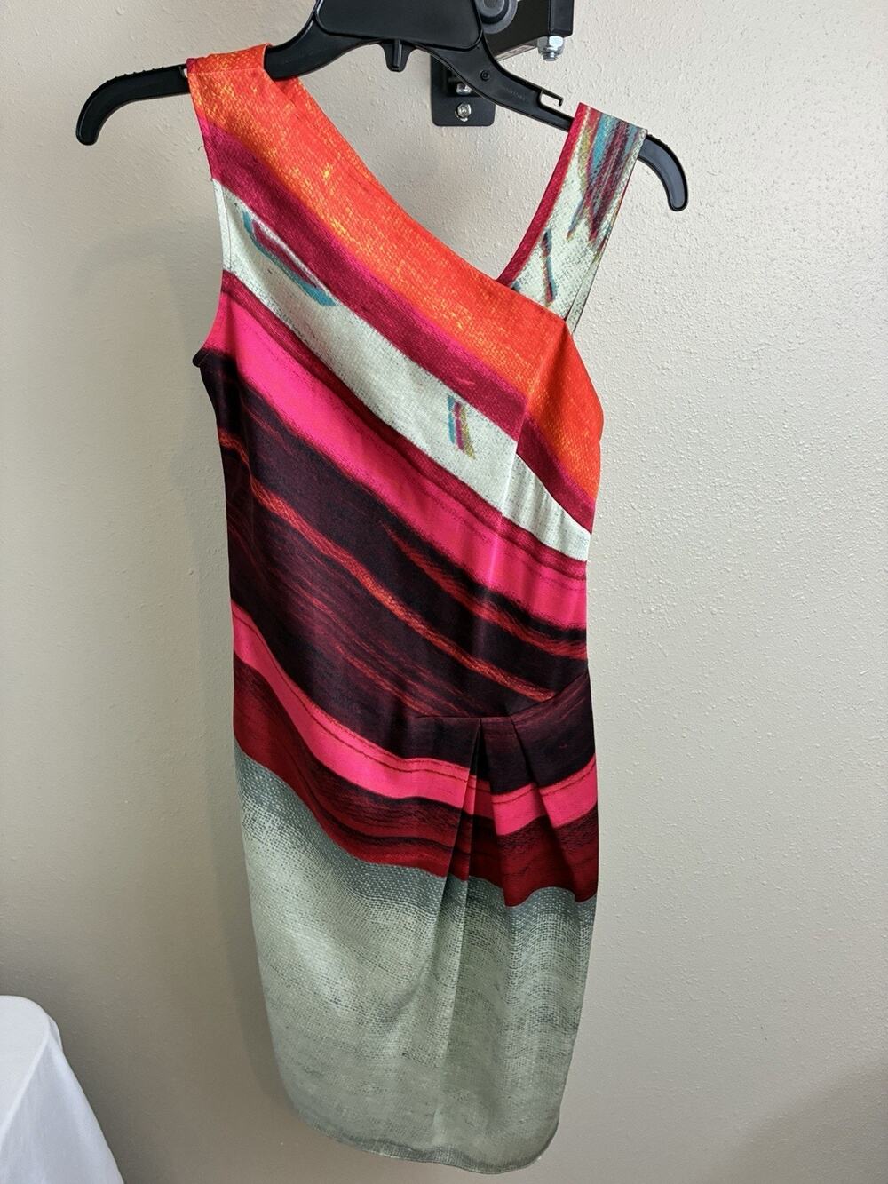 Rachel Roy Women Geranium Multi Abstract One Shoulder Sheath Dress Size S
